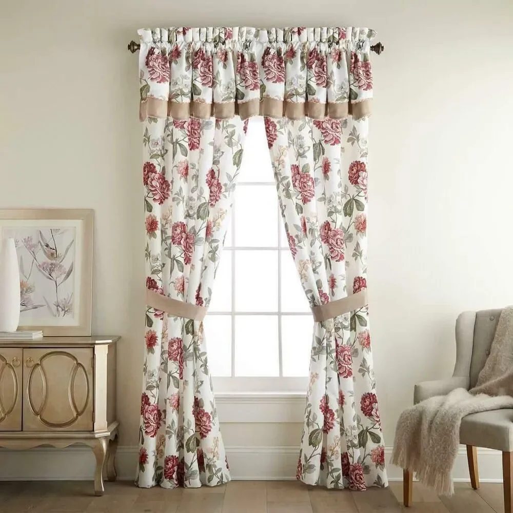 Croscill Floral White Panel Pair Pole Top Curtains Drapes w/Tiebacks 82 W x 84 L